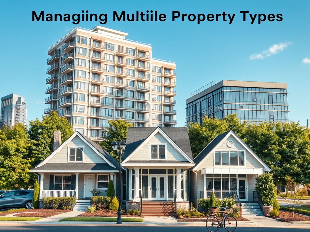 A modern multifamily apartment building in the background with two single-family homes in the foreground, showcasing diverse property types in a neighborhood setting.